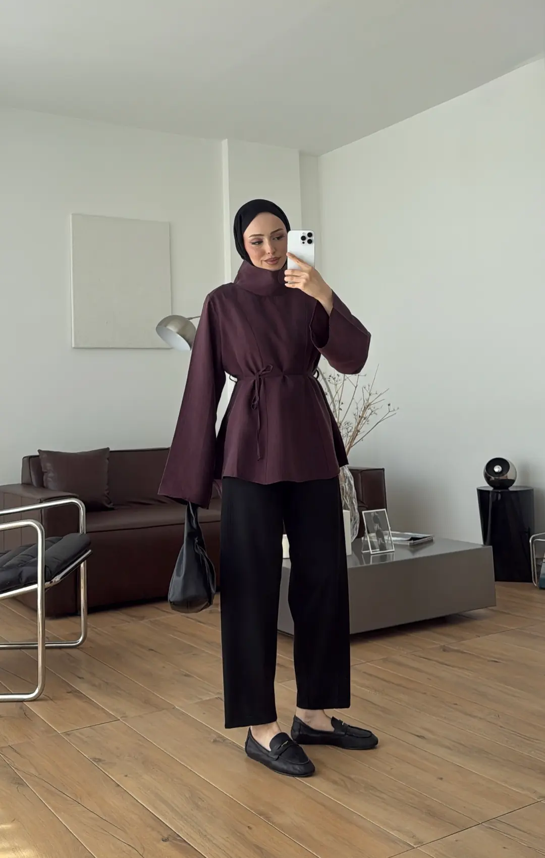 Geniş Yakalı Bluz Mürdüm