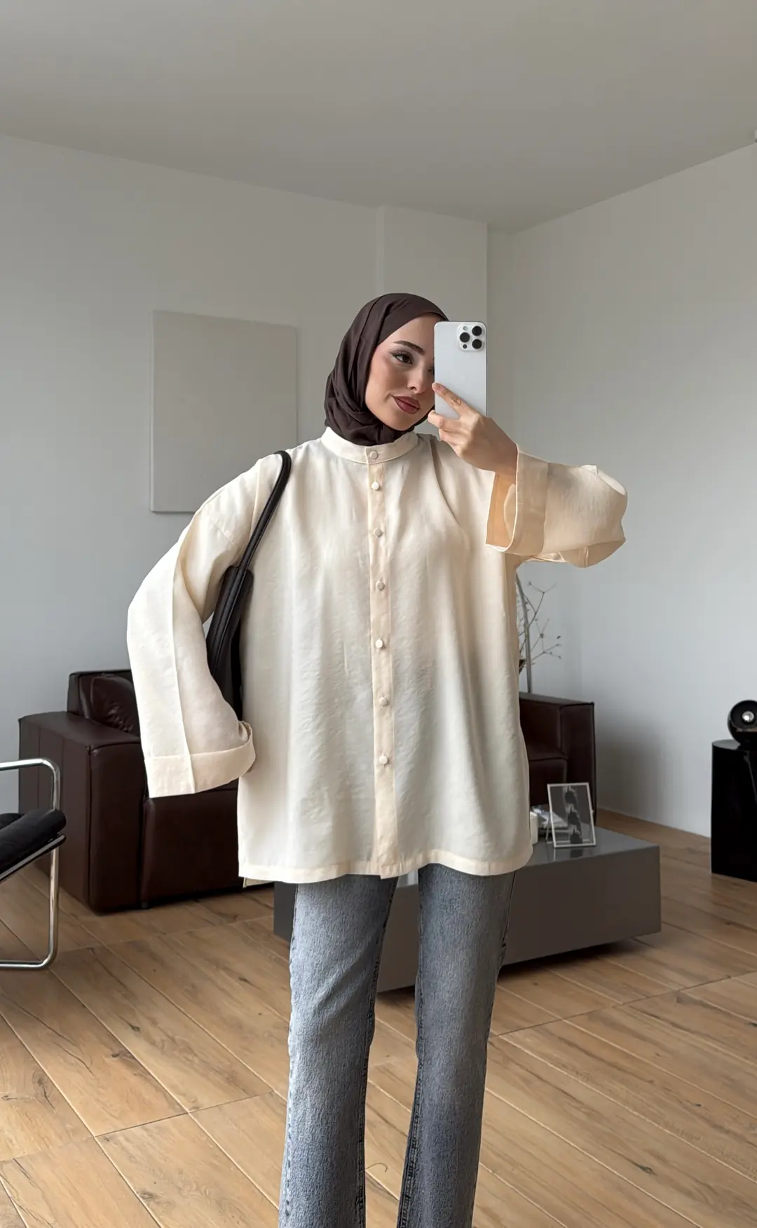 Duble Kol Yırtmaçlı Gömlek Bej