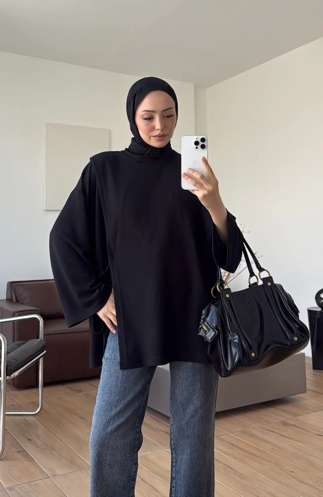 Yan Biye Bağlamalı Tunik Siyah