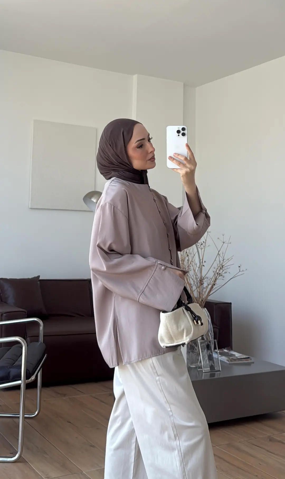 Top Düğmeli Modal Bluz Vizon