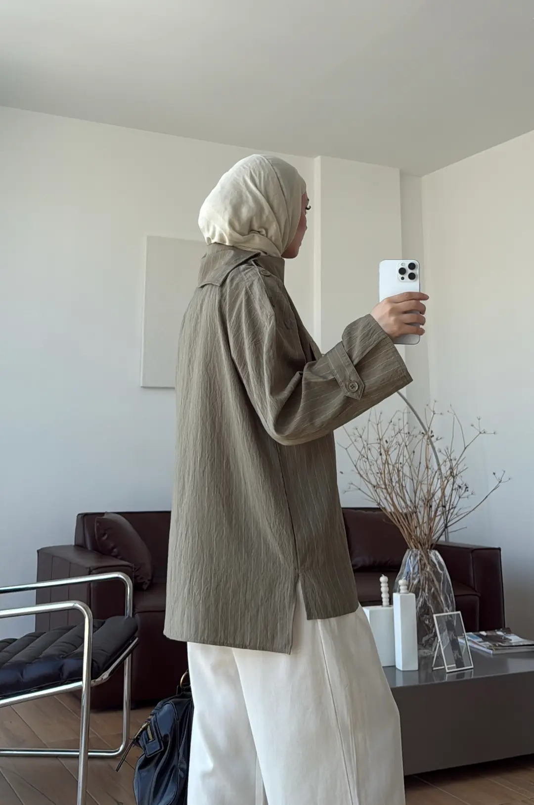Yakası Düğme Detaylı Çizgili Gömlek Y.Yeşil