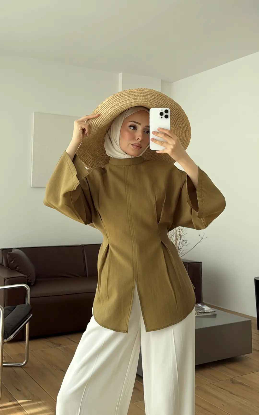 Pileli Modal Bluz Olive