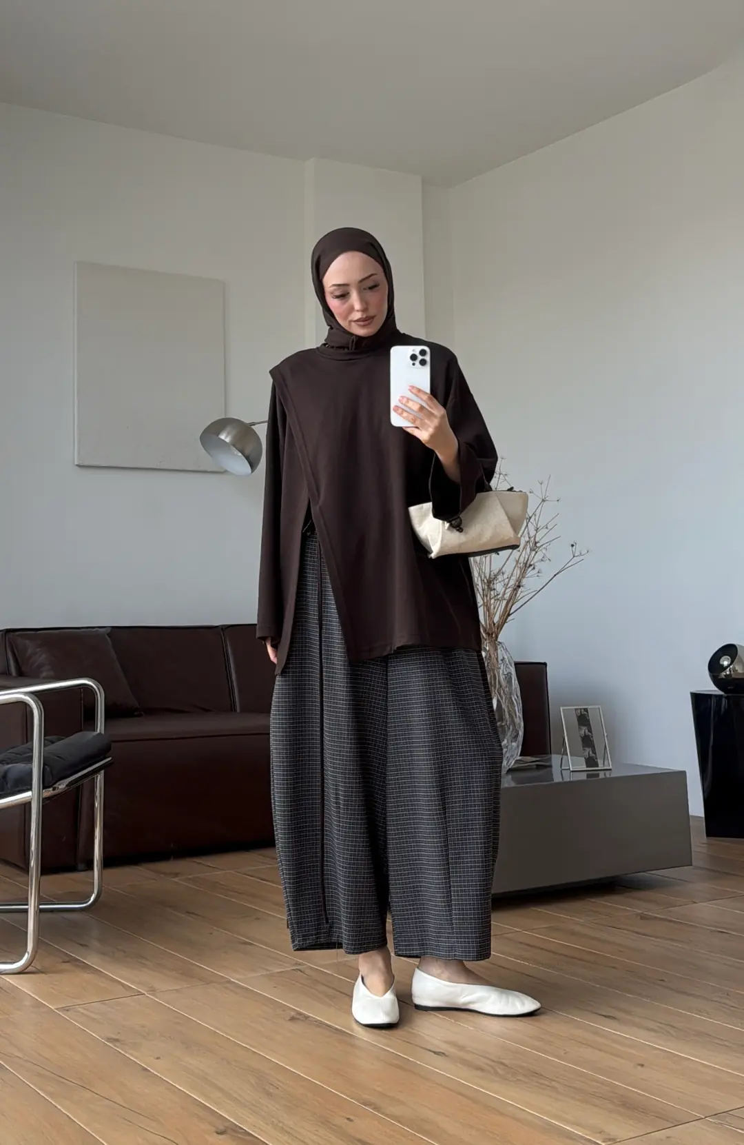 Yan Biye Bağlamalı Tunik Kahve
