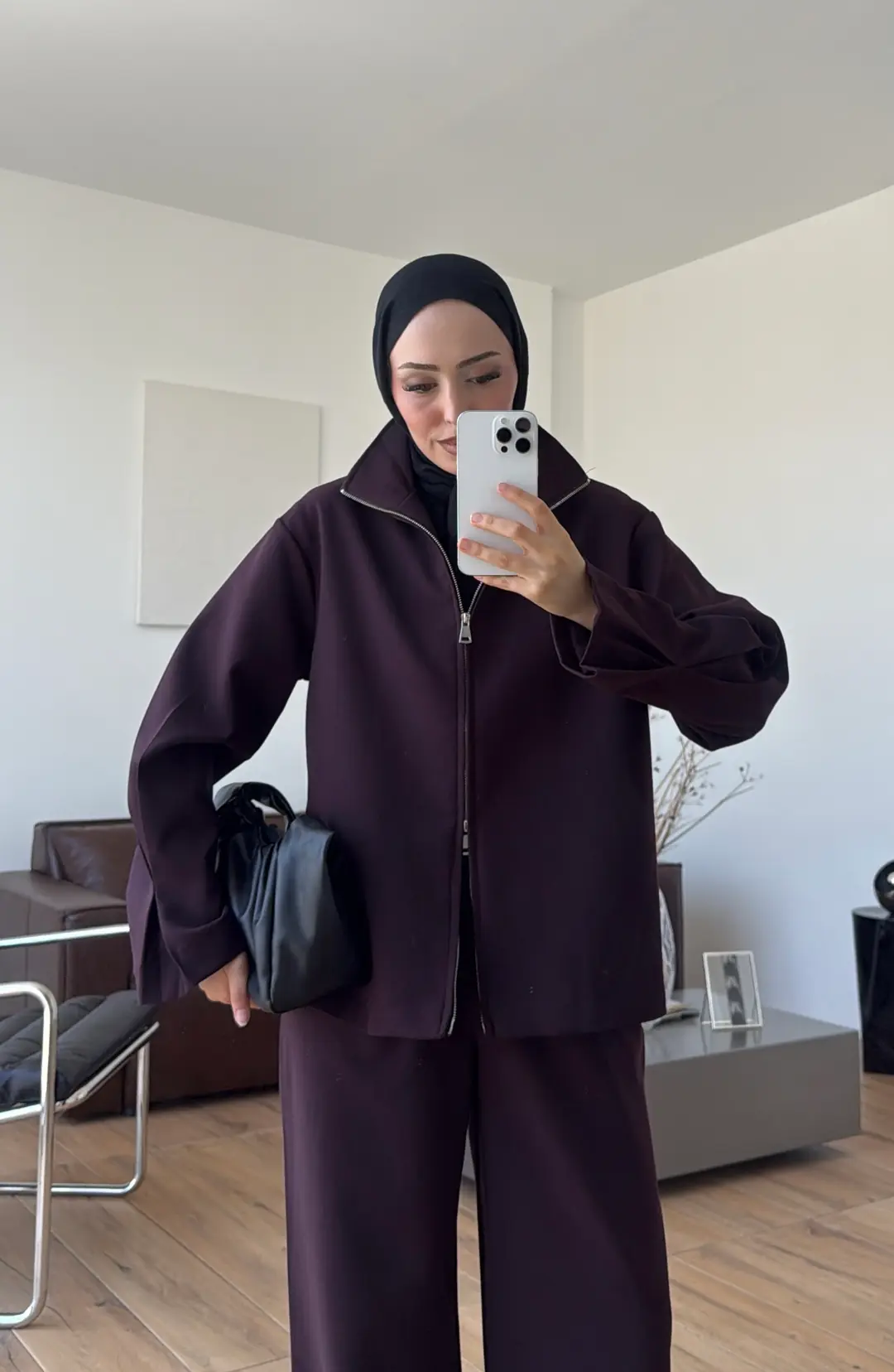 Dik Yaka Ceketli Takım Mürdüm