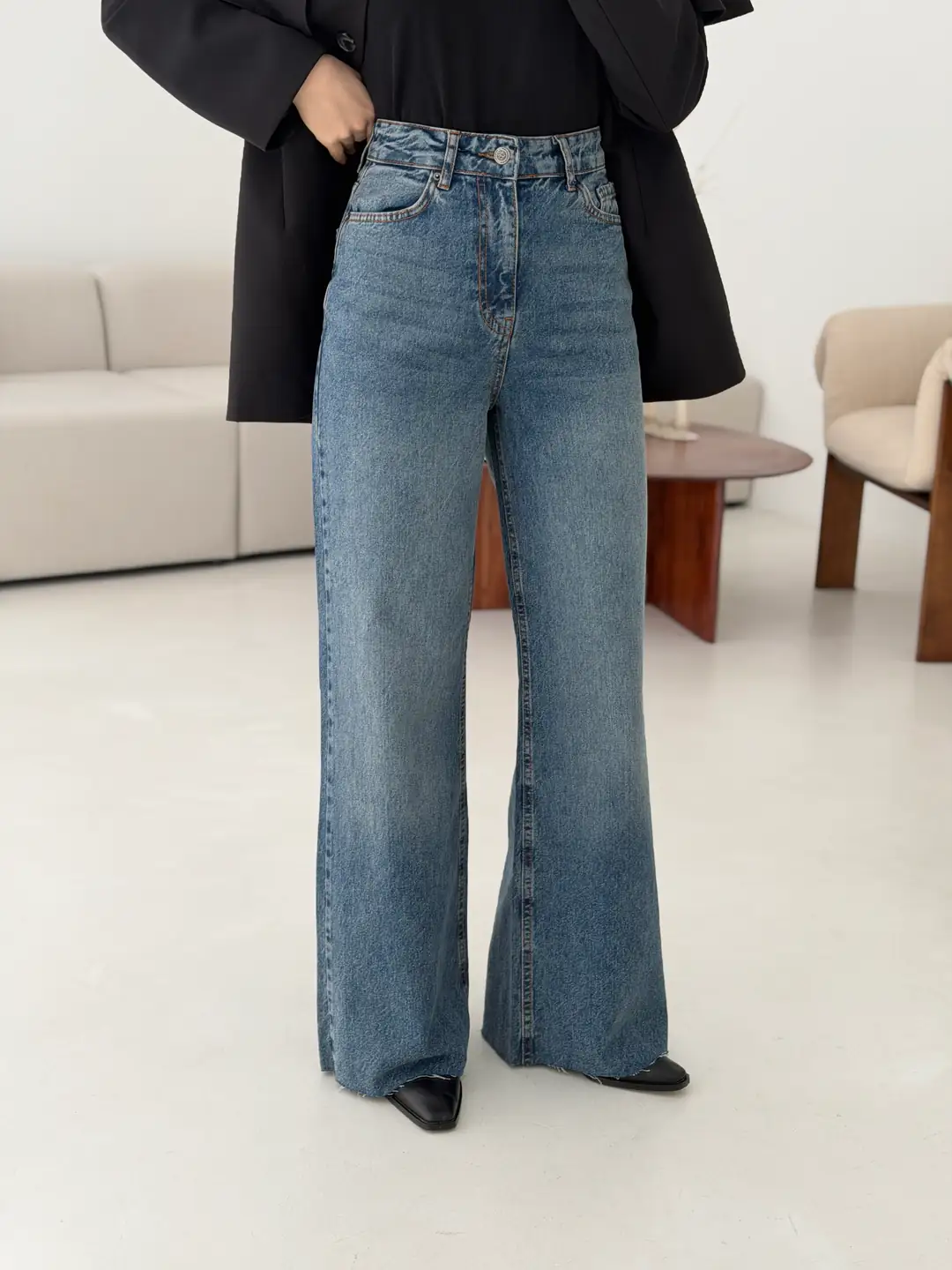 Wide Leg Mavi Kar Yıkama Pantolon