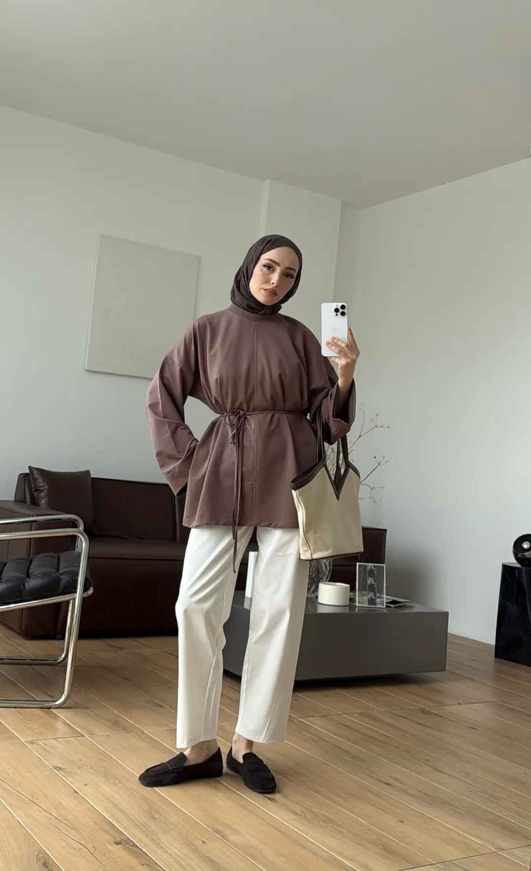 Bağlamalı Yanı Yırtmaç Detay Sweat Sütlü Kahve