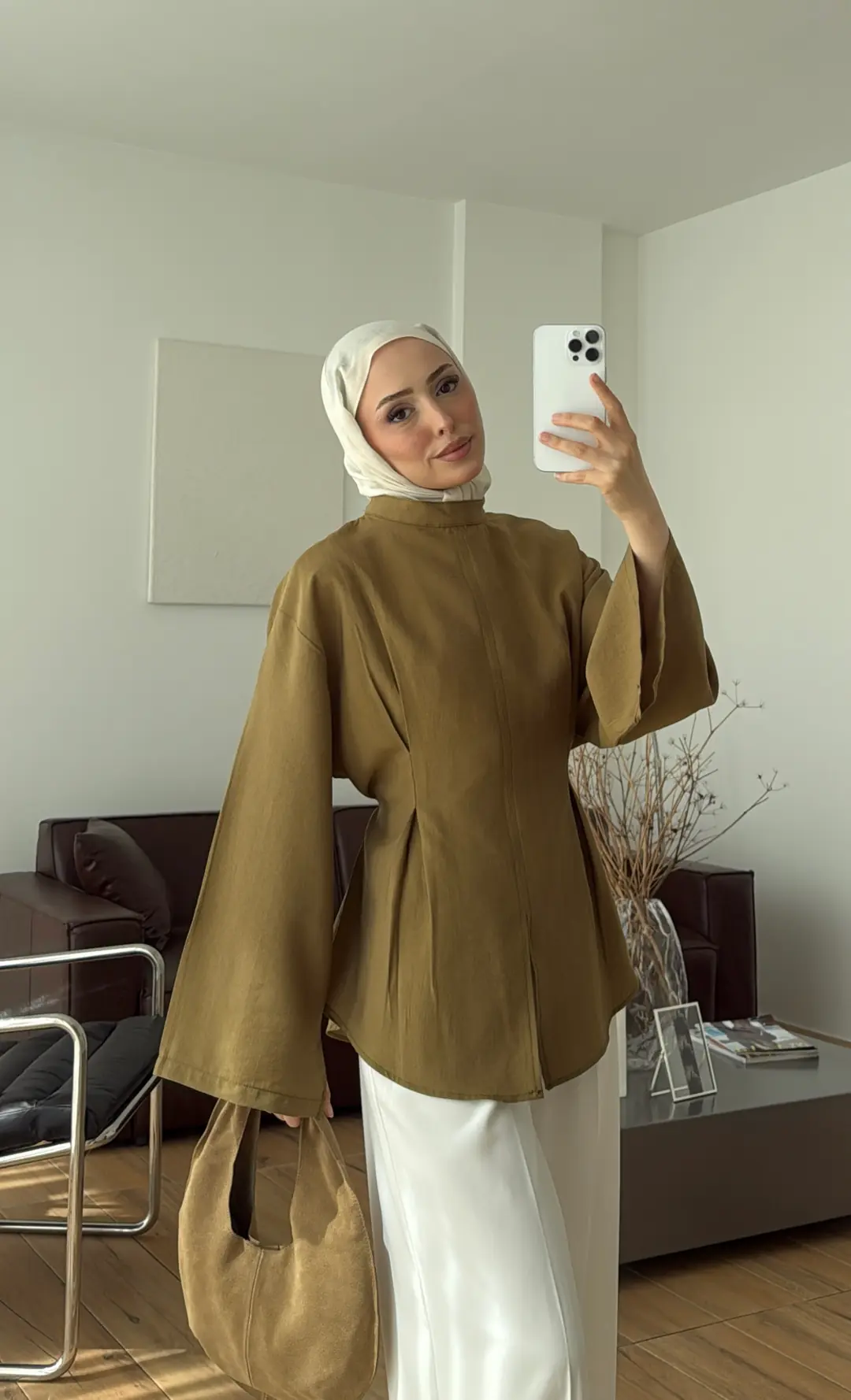 Pileli Modal Bluz Olive