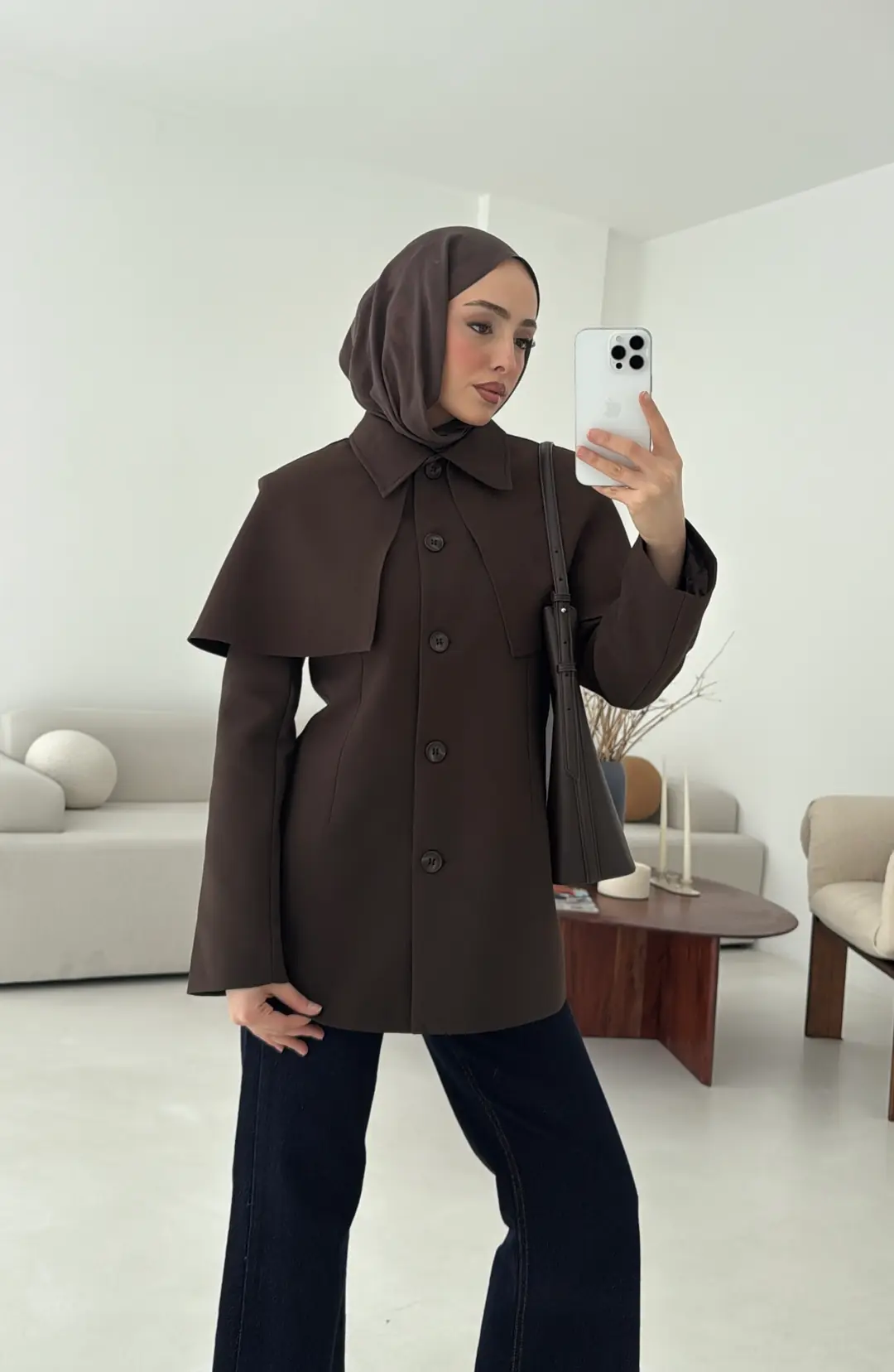 Pelerin Detay Fit Ceket Kahve