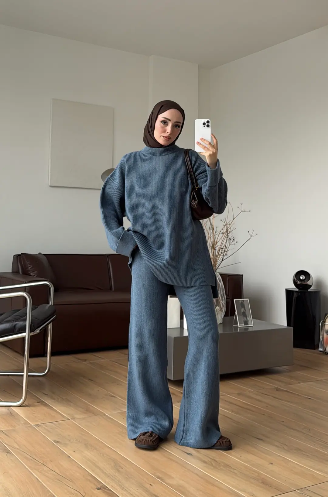 Fitilli Tok Kumaş Triko Takım İndigo