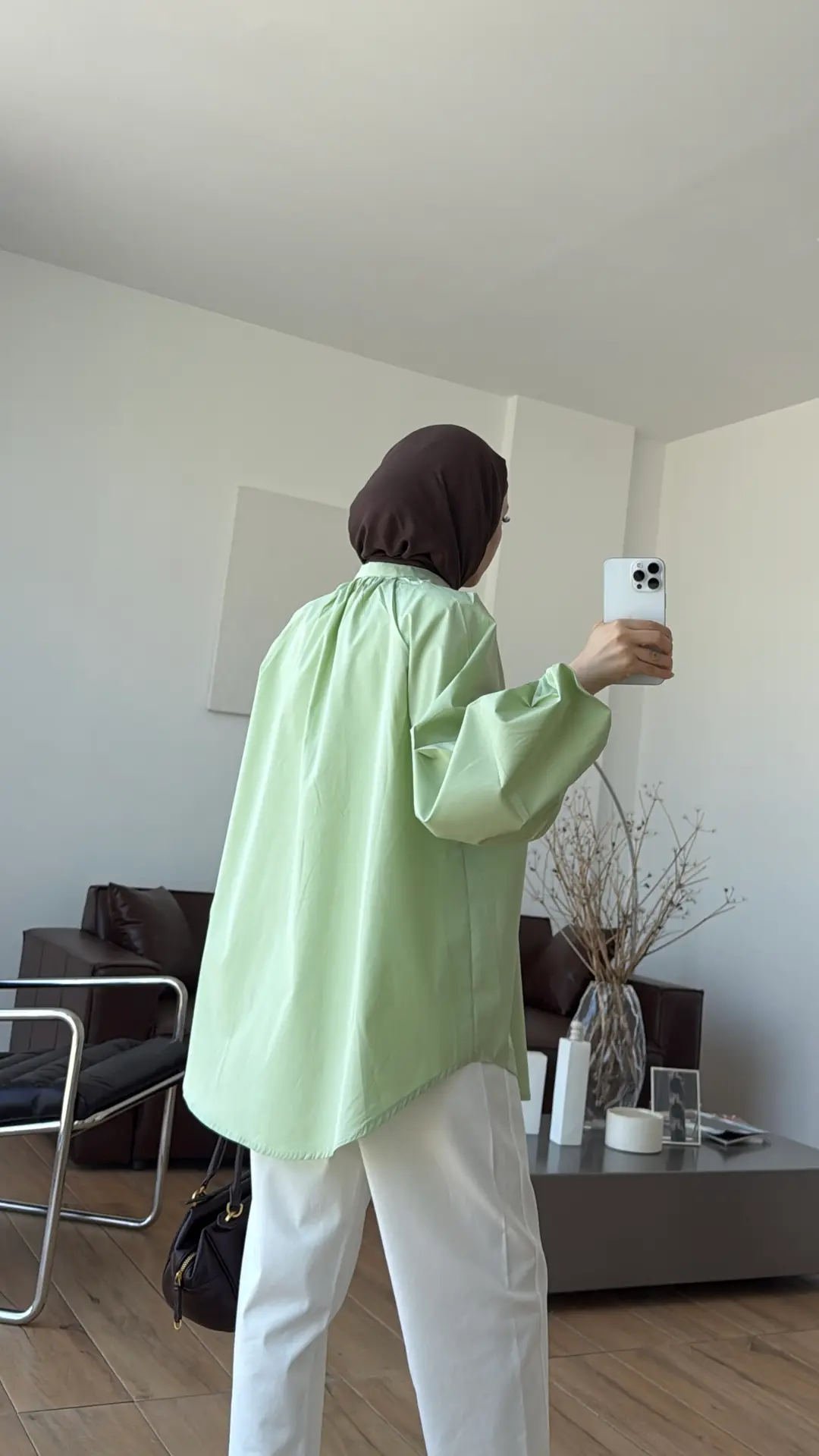 Bağlamalı Balon Kol Gömlek Yeşil