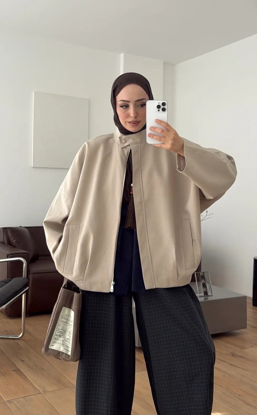 Pile Detay Bomber Ceket Taş