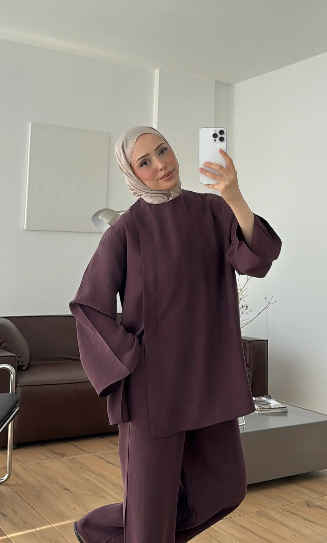 Bluzlu Yırtmaçlı Takım Mürdüm 