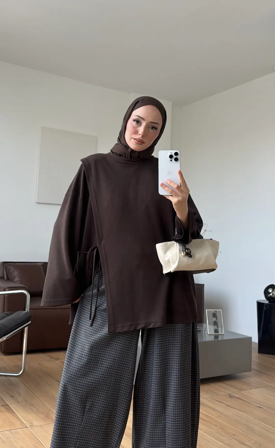 Yan Biye Bağlamalı Tunik Kahve