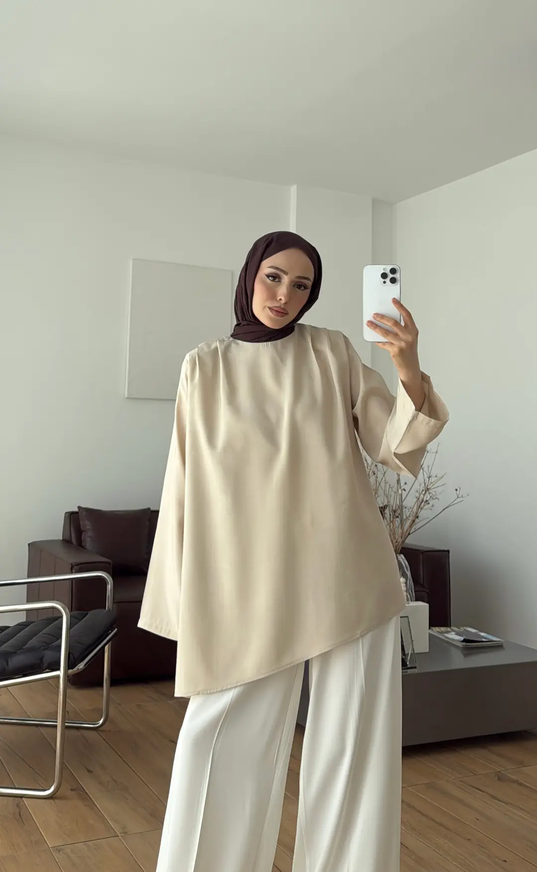 Vatkalı Asimetrik Bluz Bej