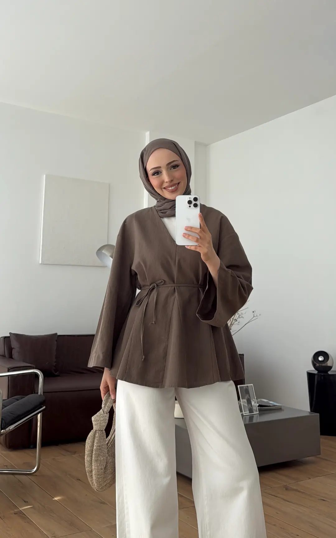 Volanlı Belden İpli Tunik Vizon