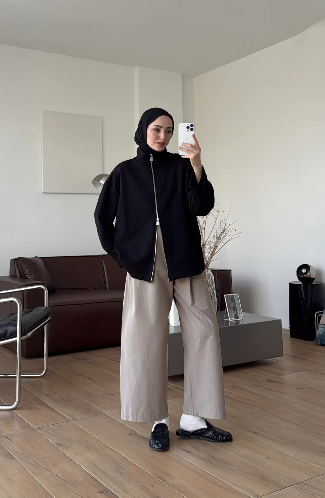 Çift Fermuarlı Sweat Siyah