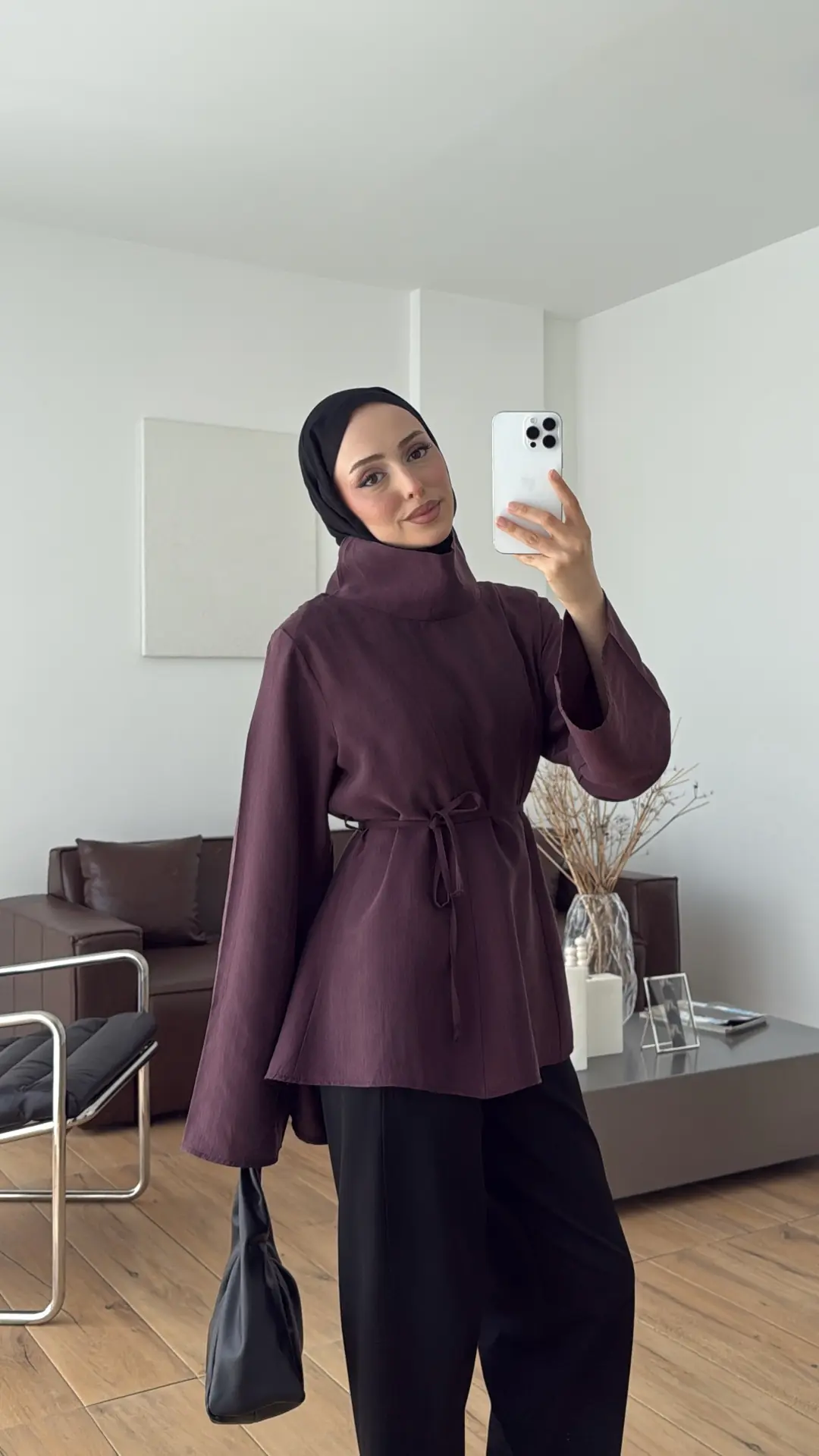 Geniş Yakalı Bluz Mürdüm
