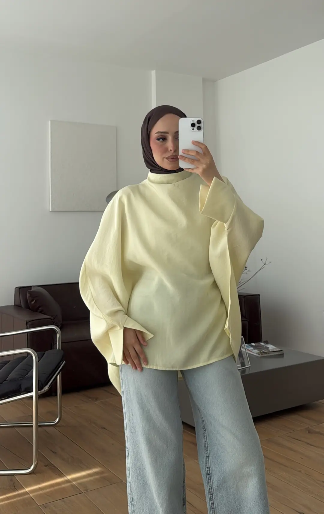 Kolu Yırtmaç Detay Tasarım Bluz Sarı