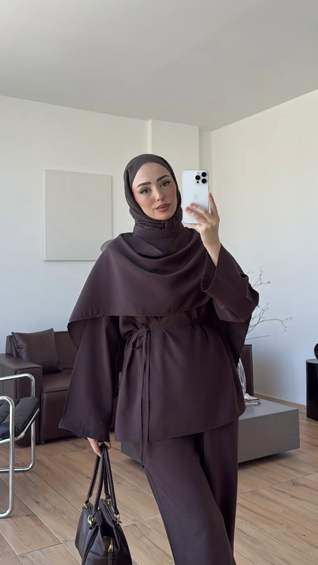 Şal Detay Pantolon Takım Kahve