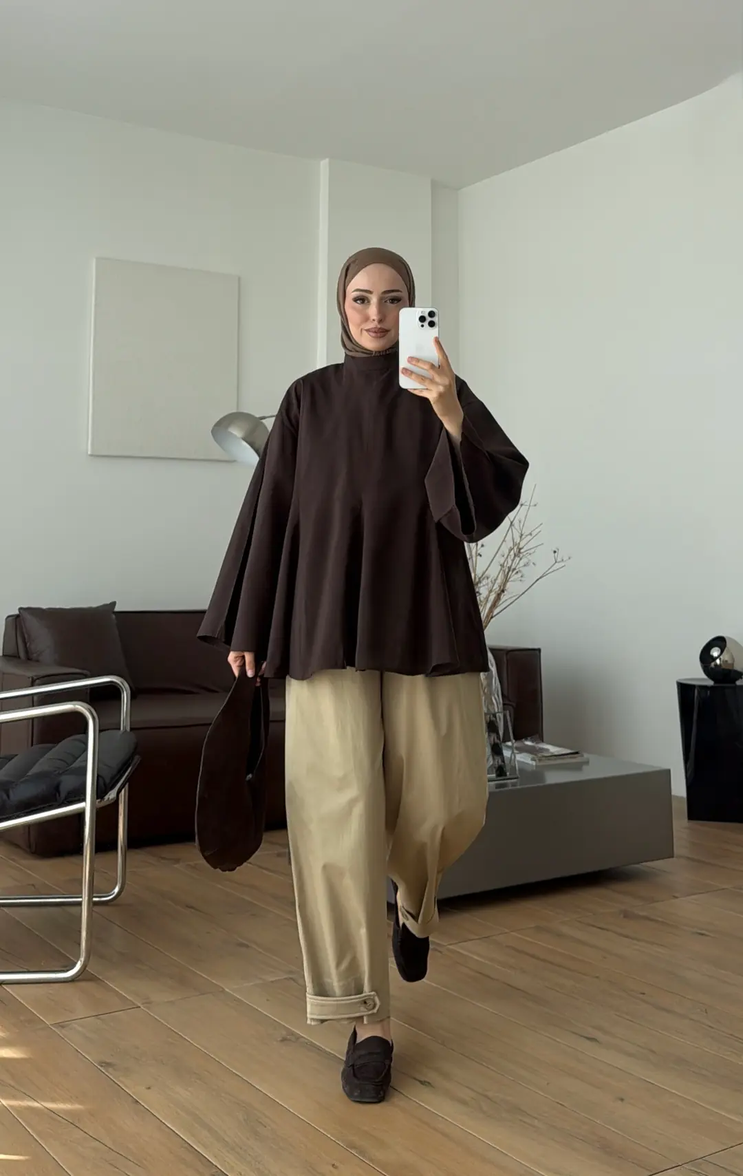Volanlı Modal Gömlek Kahve
