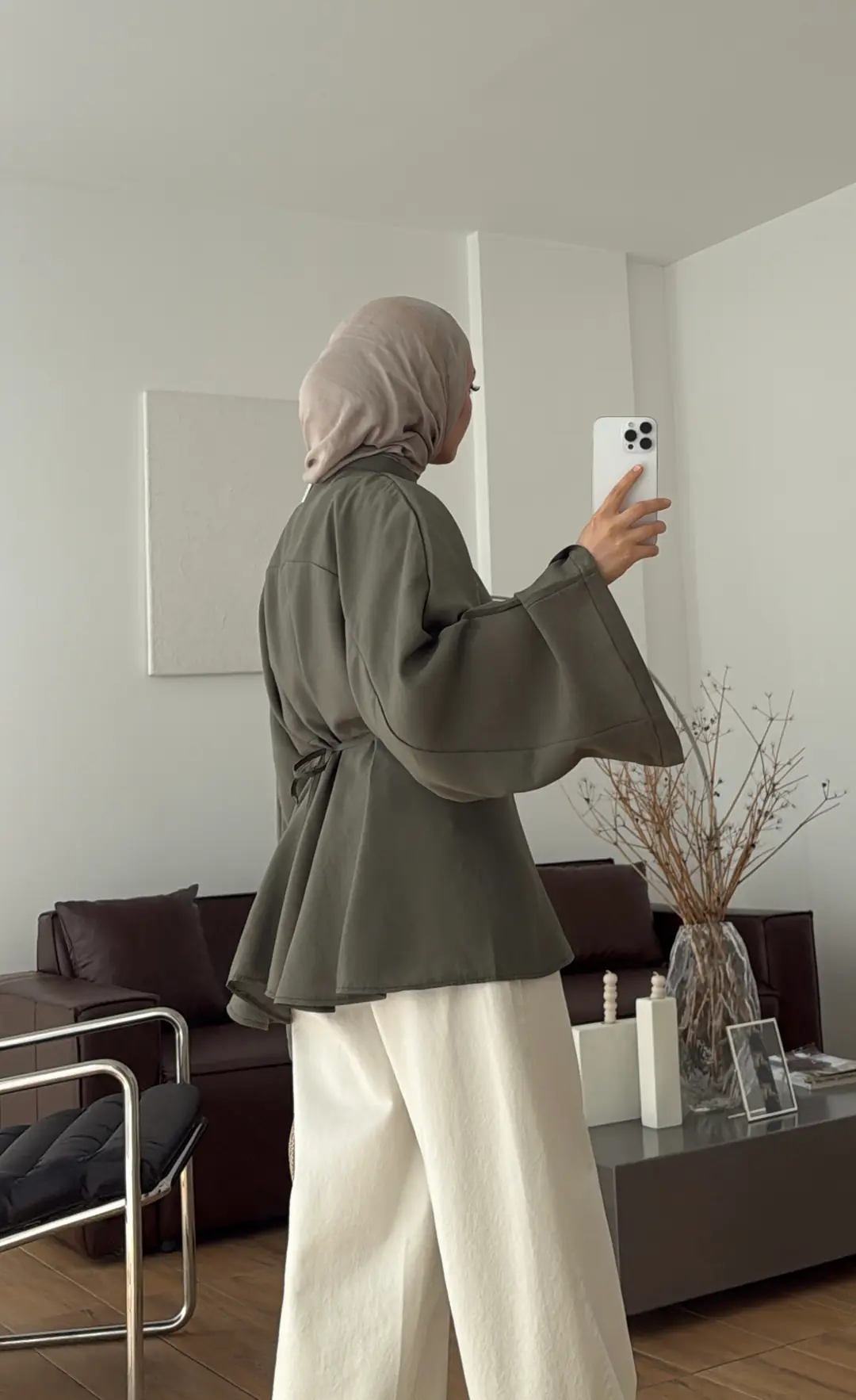 Parçalı Geniş Kol Bluz Haki