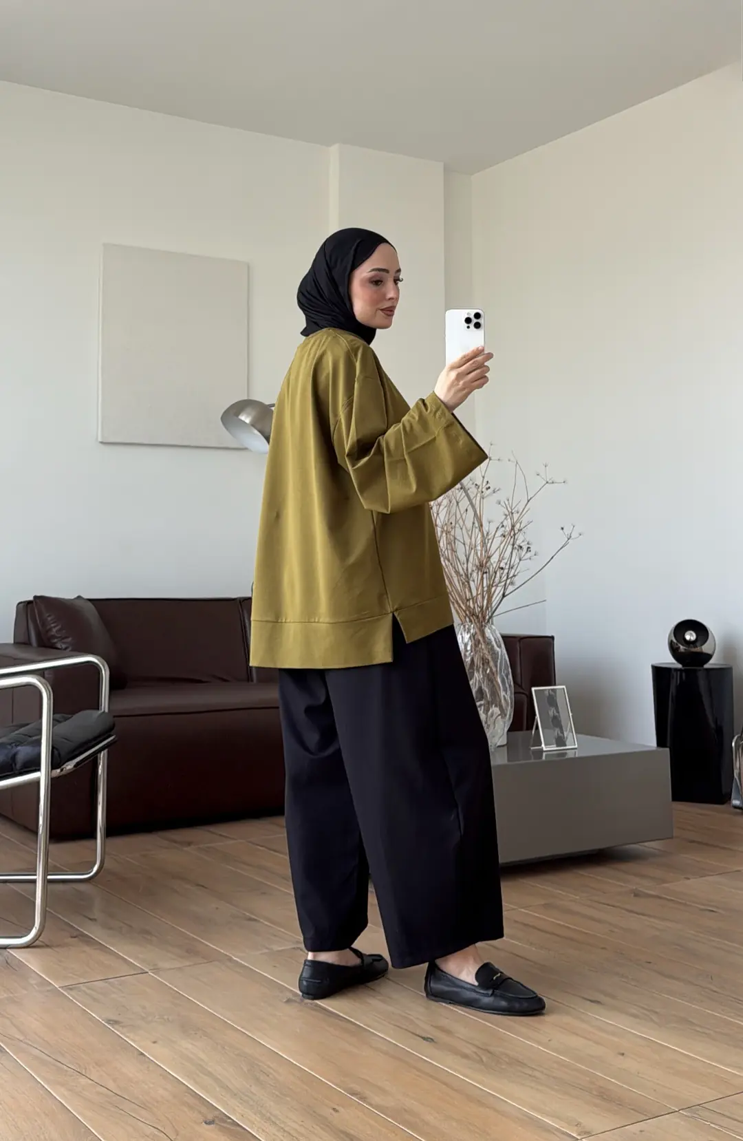 Dökümlü Basic Sweat Olive