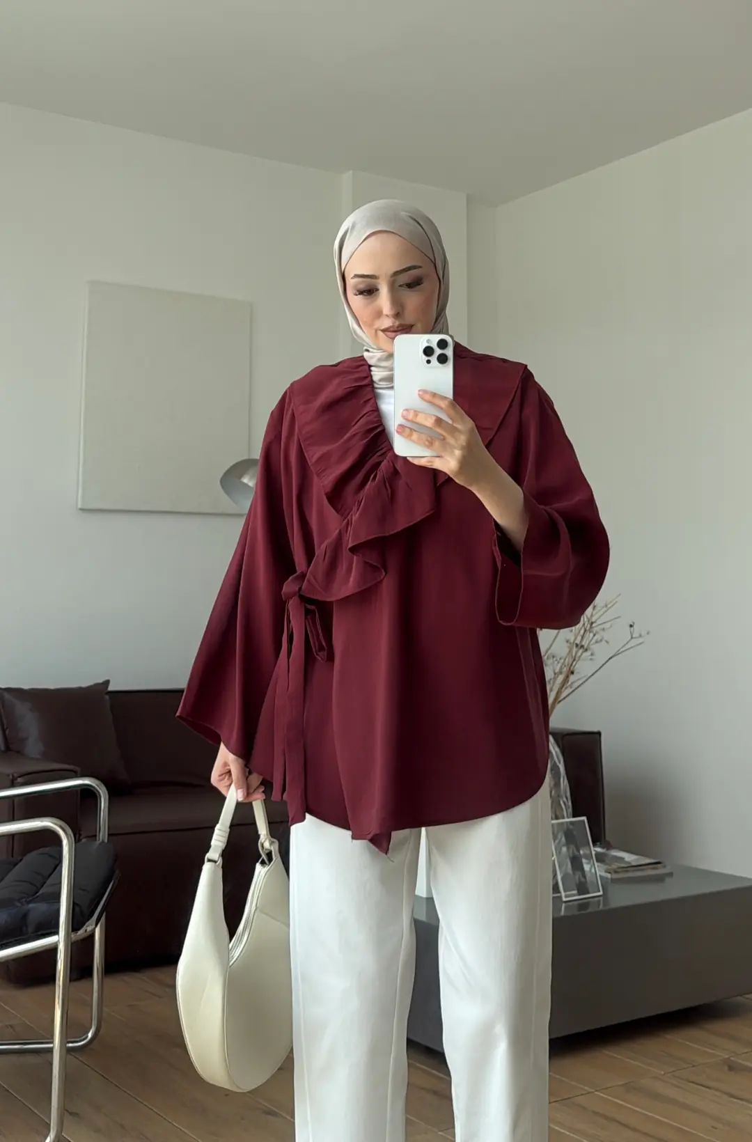 Fırfırlı ModaL Bluz Bordo