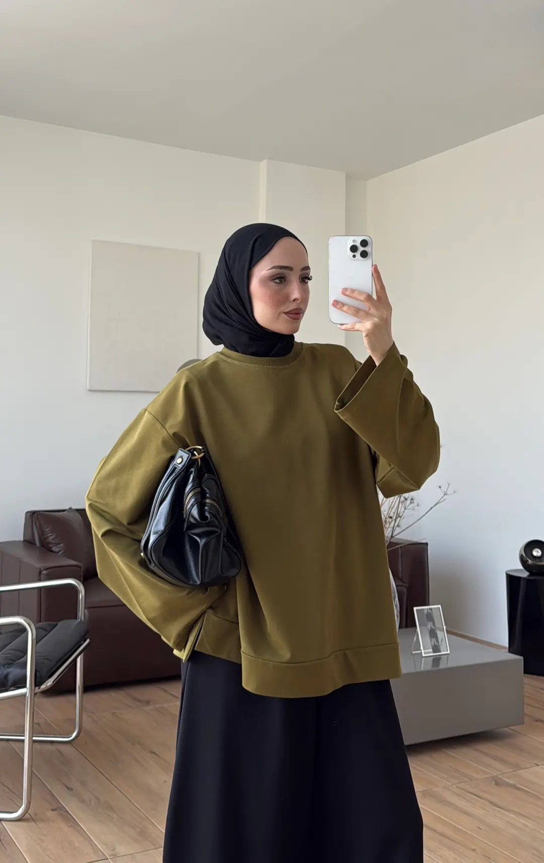 Dökümlü Basic Sweat Olive