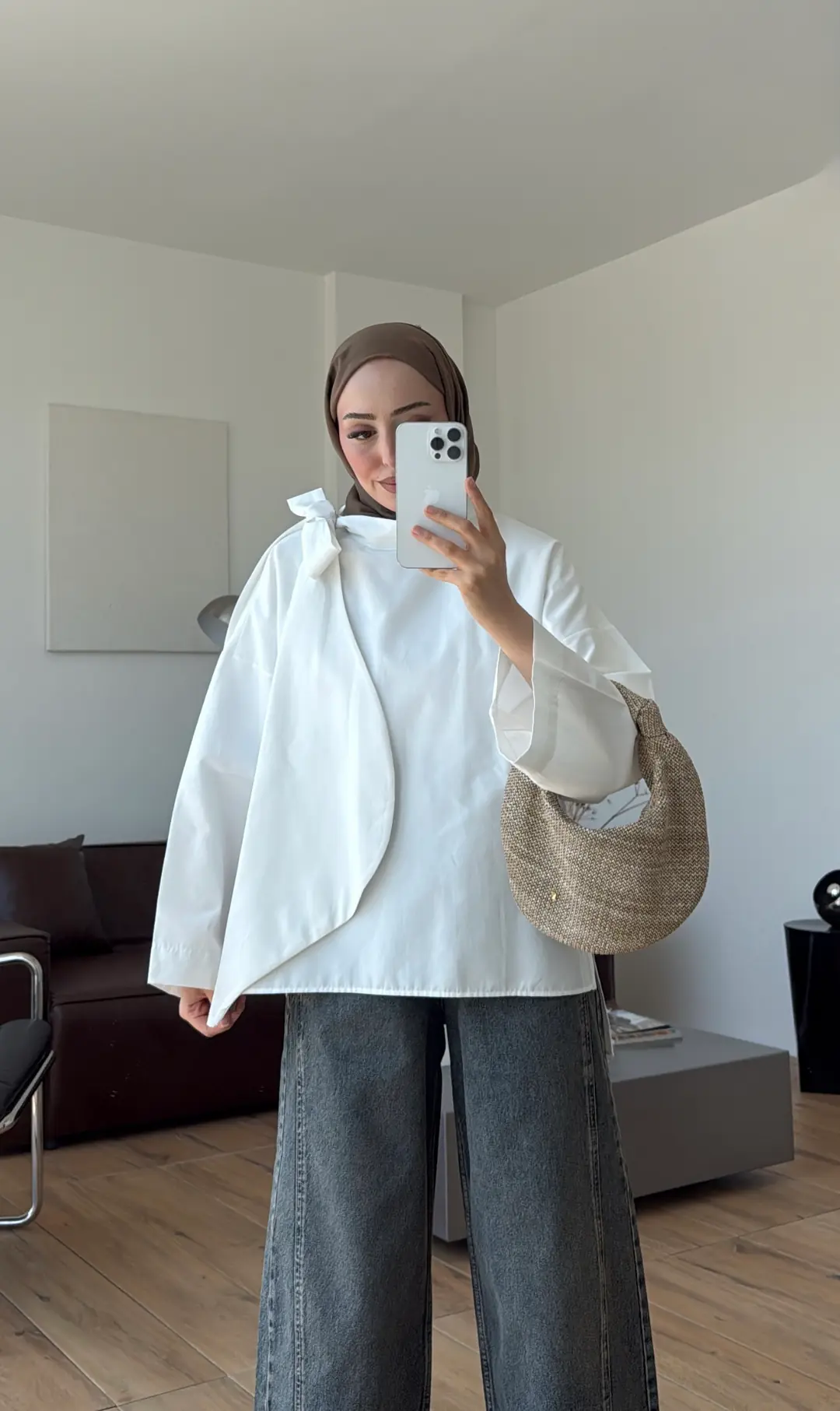 Fiyonk Detay Poplin Bluz Beyaz