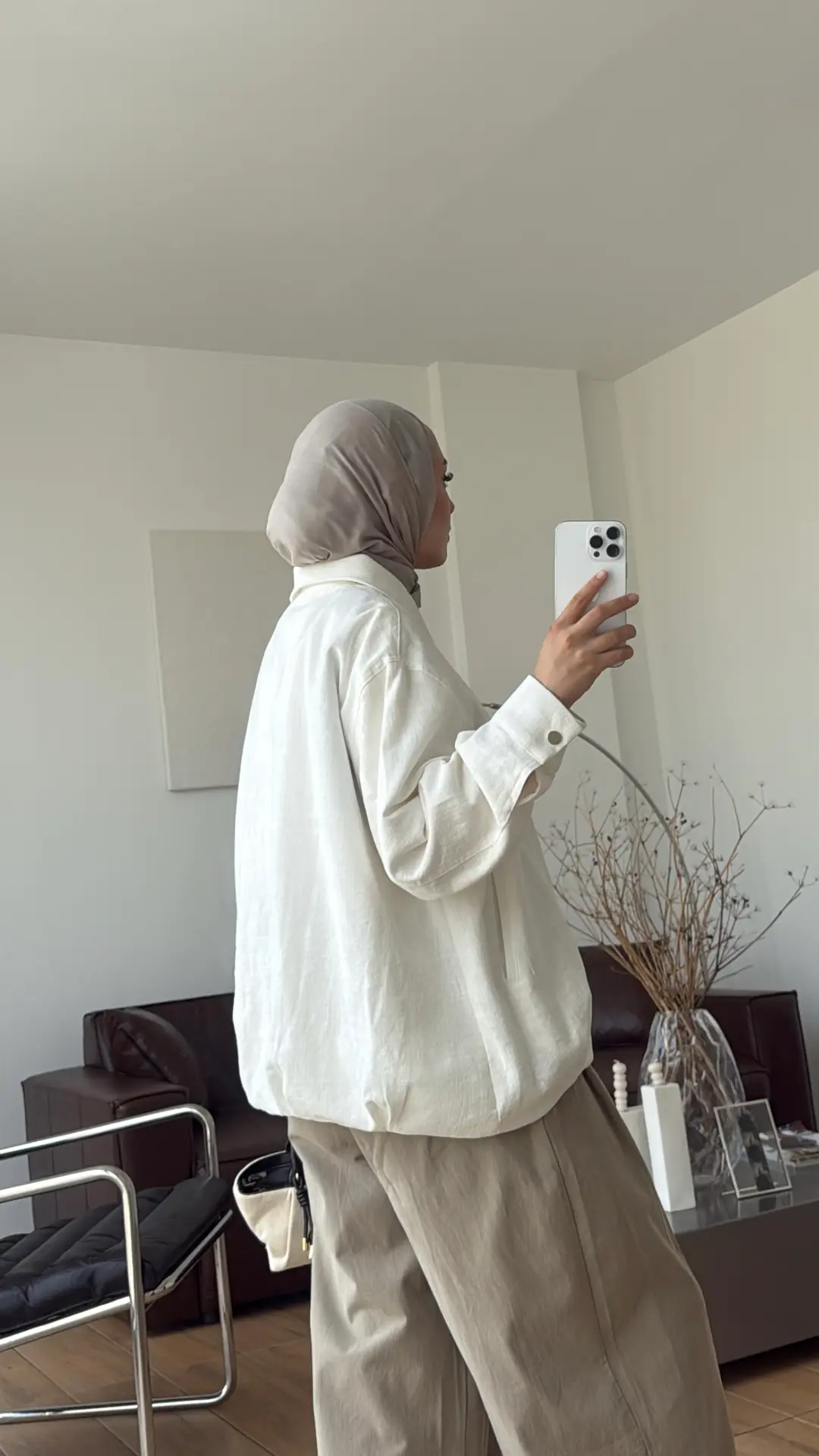 Keten Bomber Ceket Kırık Beyaz