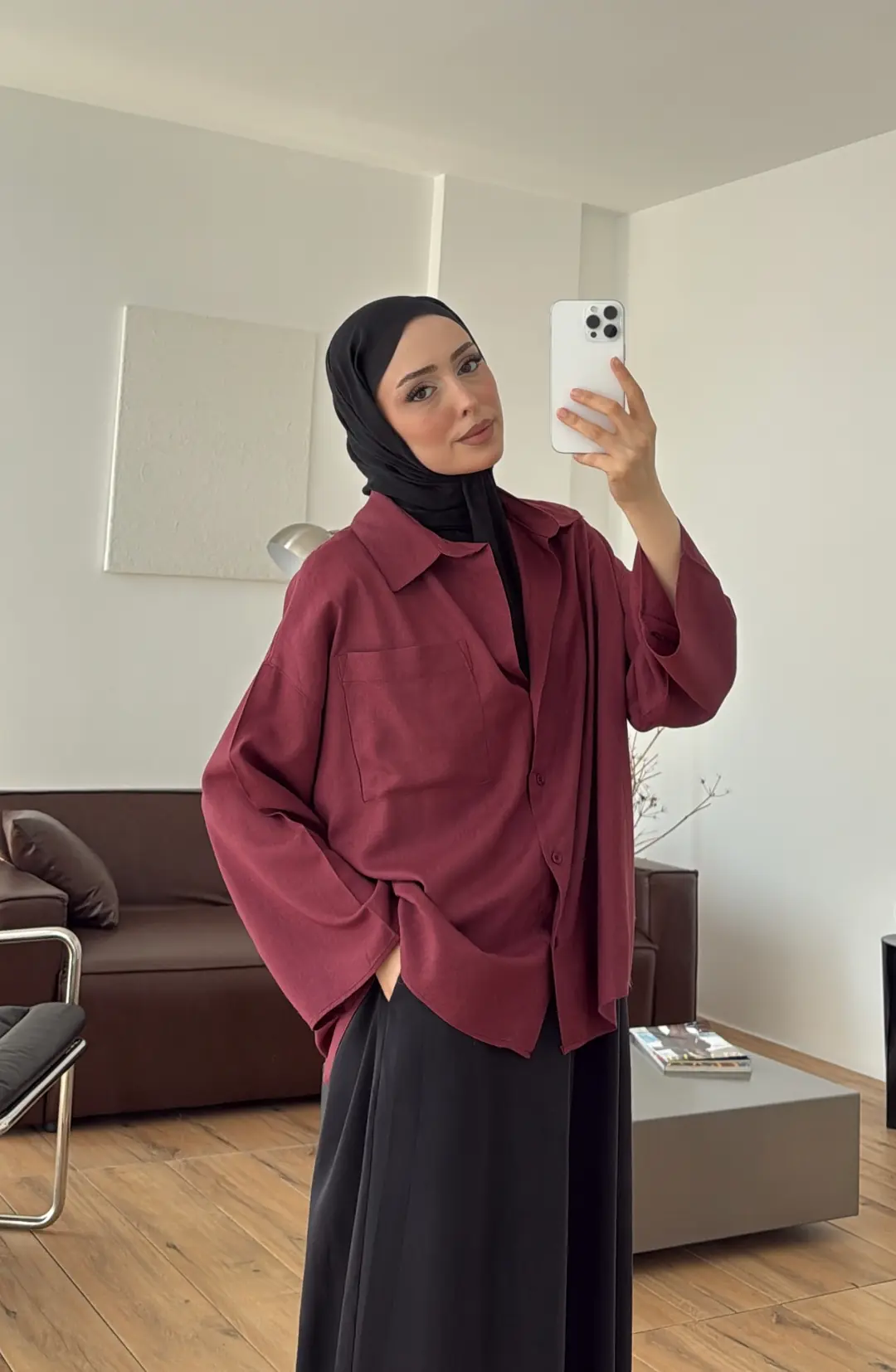 Dökümlü Keten Gömlek Bordo