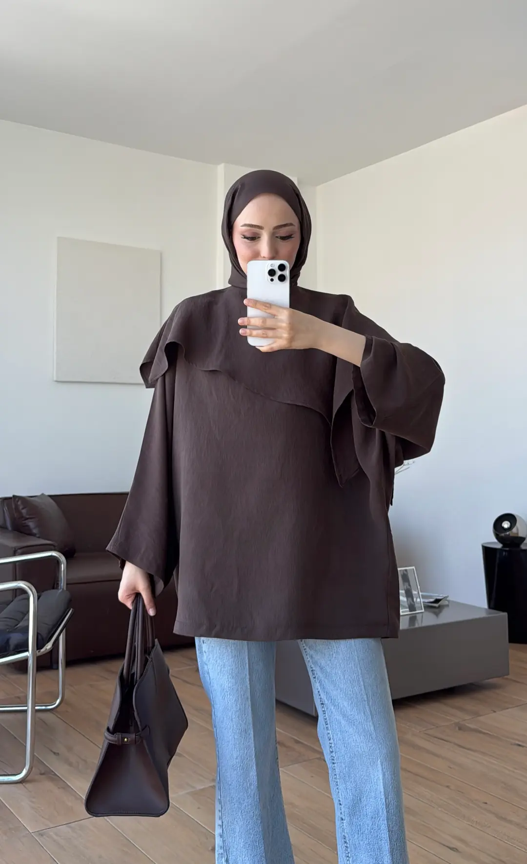 Yarasa Kol Şallı Bluz Kahve