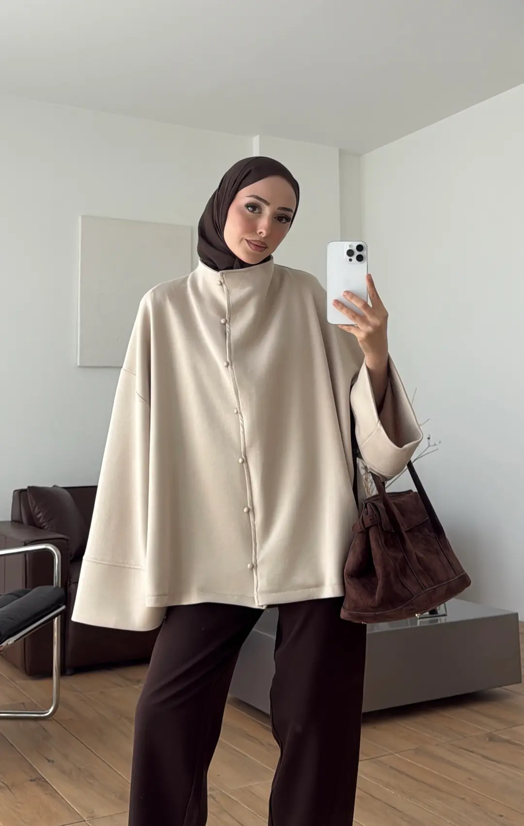 Tok Kumaş Oversize Mevsimlik Ceket Bej