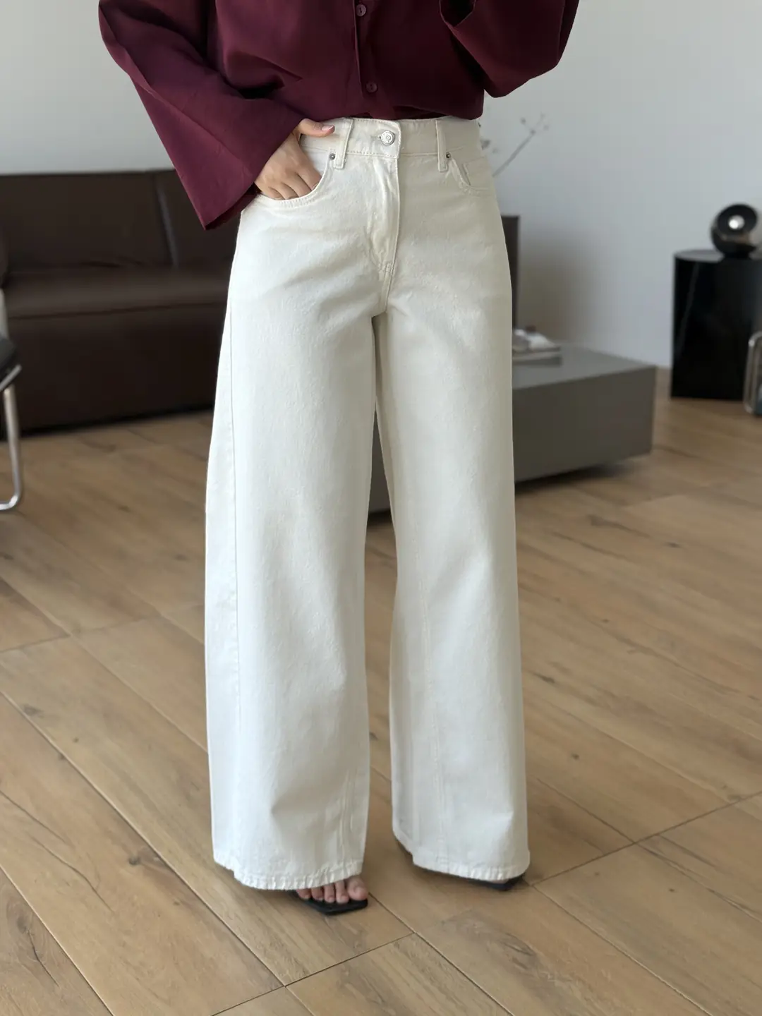 Wide Leg Beyaz Jean 