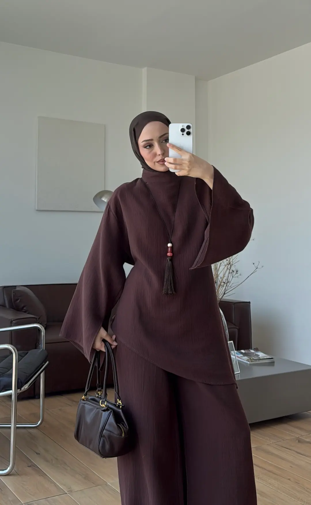 Müslin Asimetri Takım Kahve