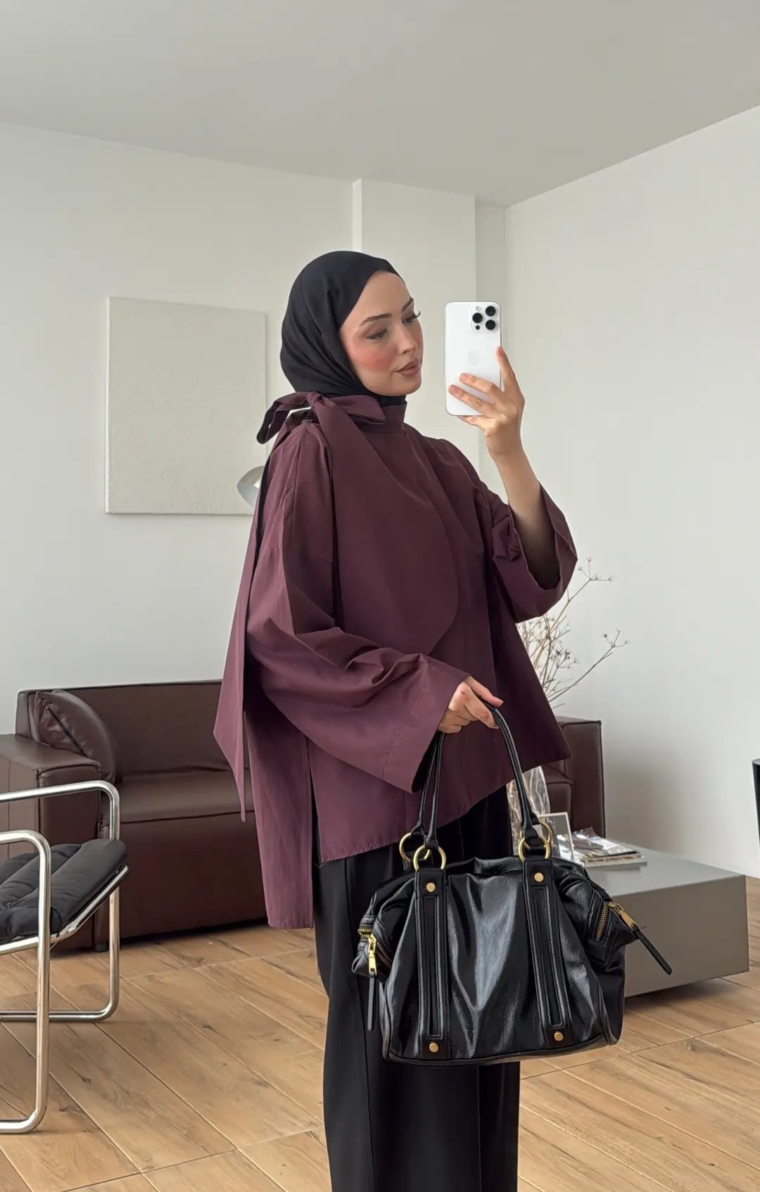 Fiyonk Detay Poplin Bluz Bordo