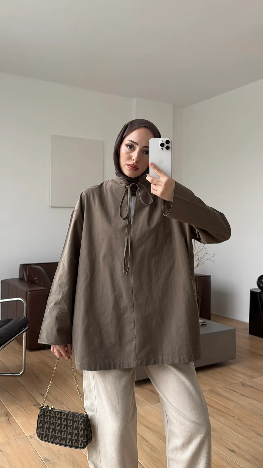 Yakası Bağlamalı Keten Bluz Haki