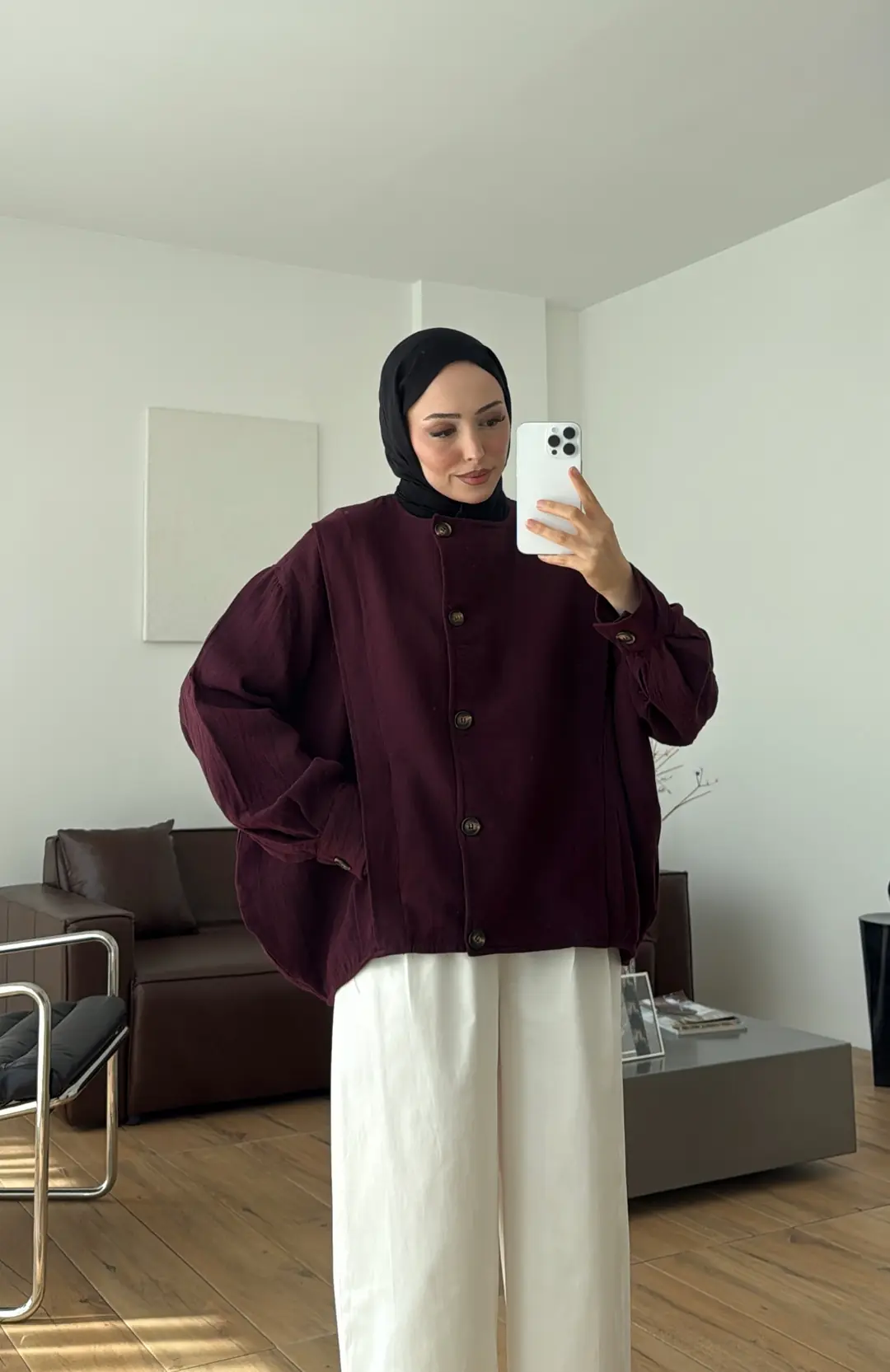 Pile Detay Müslin Gömlek/Ceket Bordo