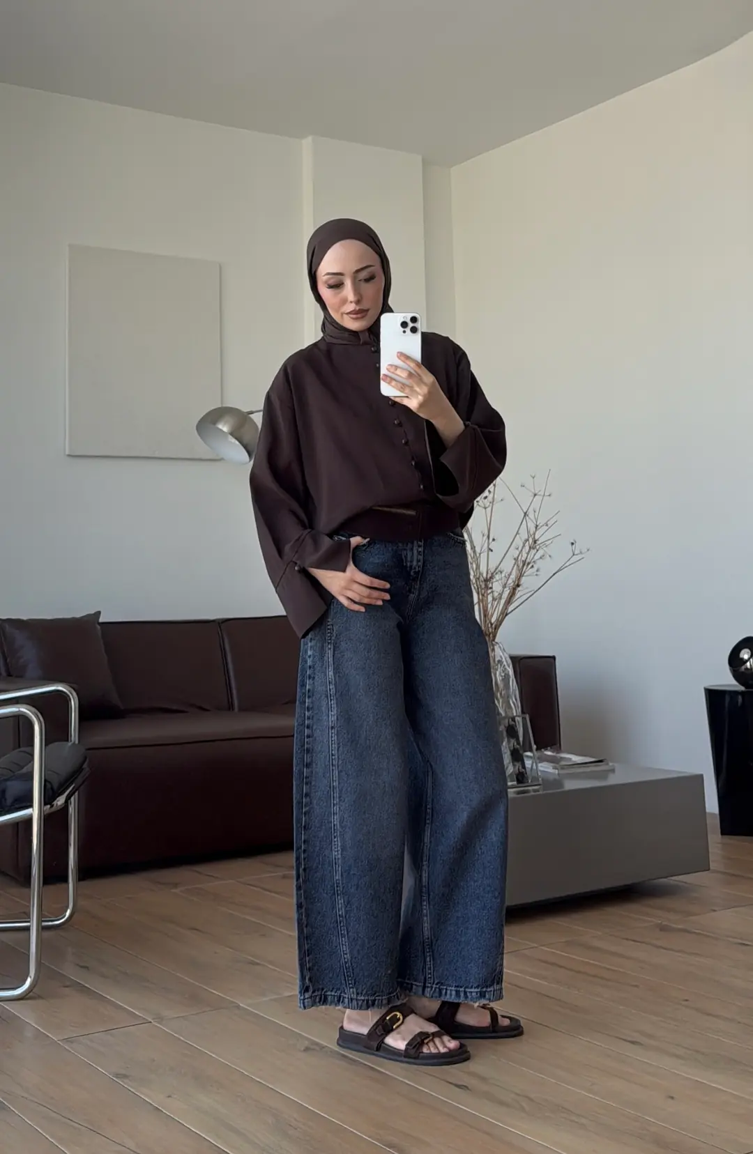 Top Düğmeli Modal Bluz Kahve