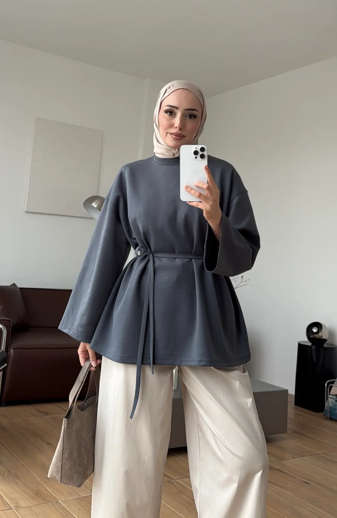 Seyyar Bağlamalı Oysho Kumaş Tunik Antrasit
