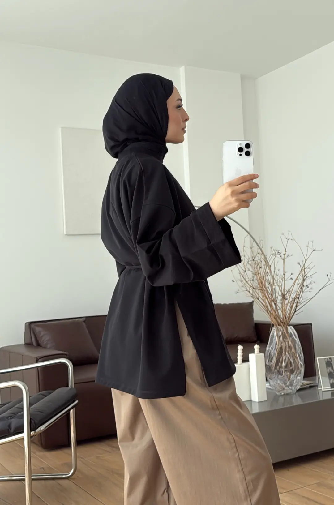 Bağlamalı Yanı Yırtmaç Detay Sweatshırt Siyah