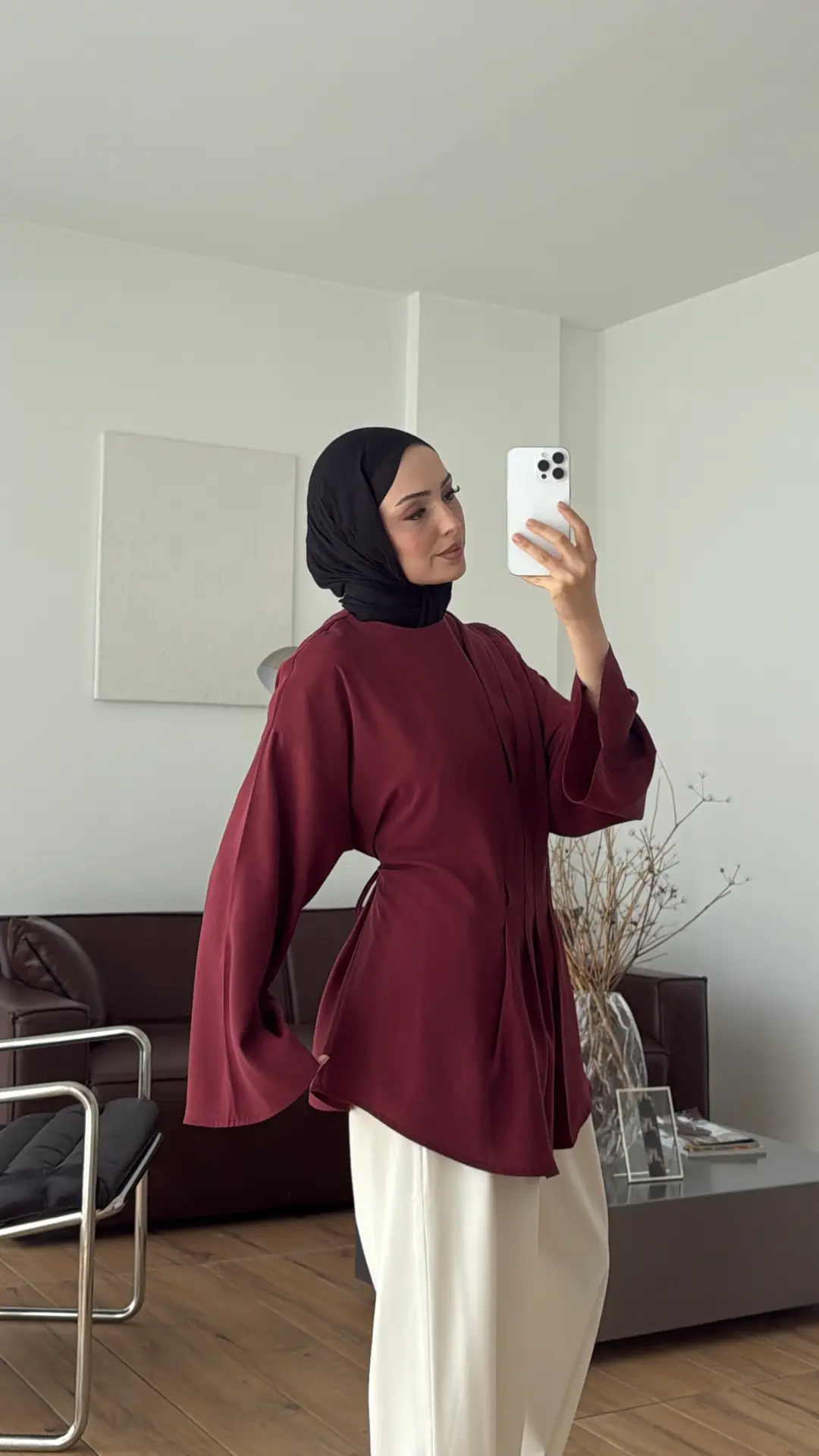 Omuzdan Pileli Bluz Bordo