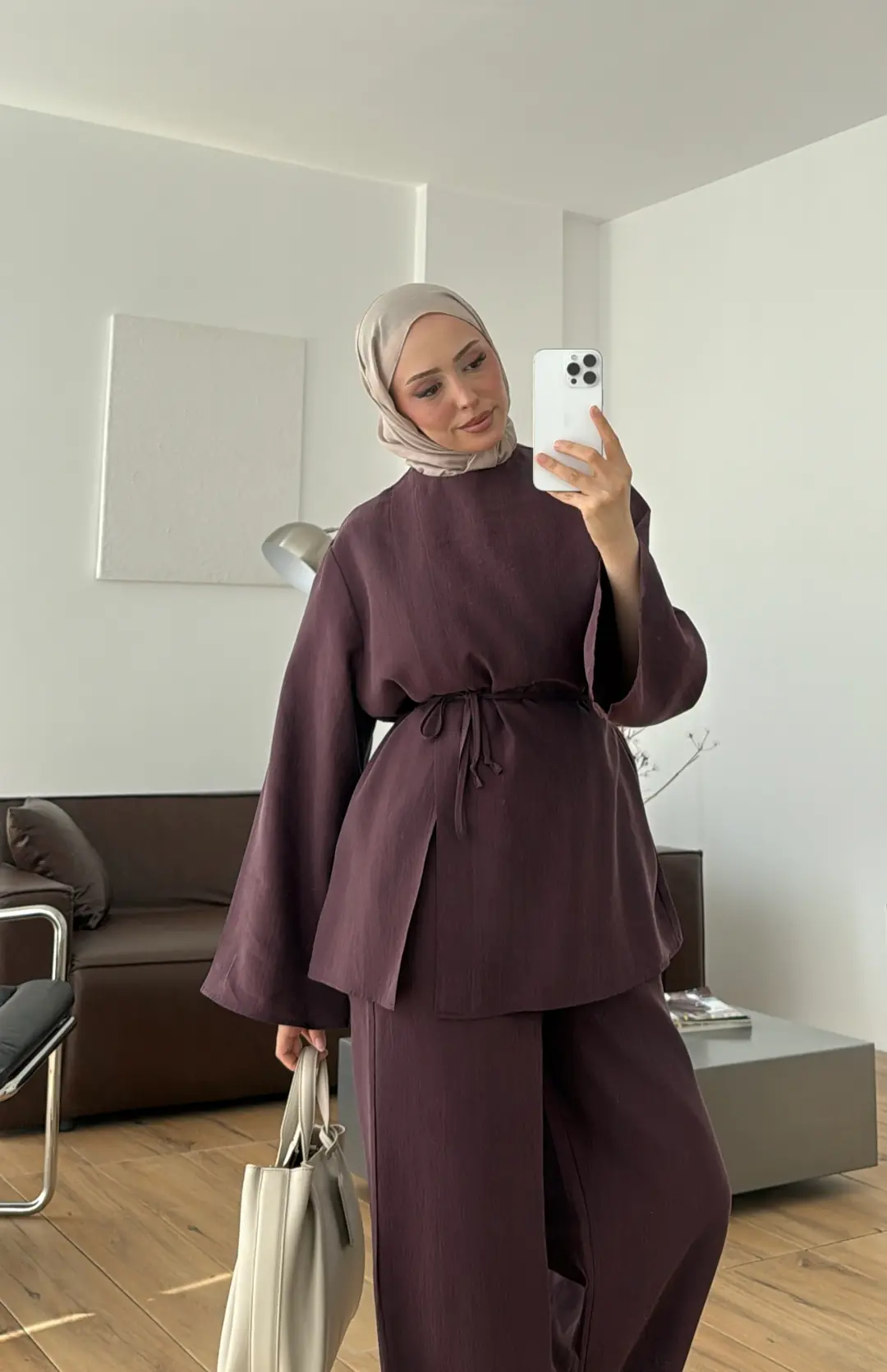 Bluzlu Yırtmaçlı Takım Mürdüm 