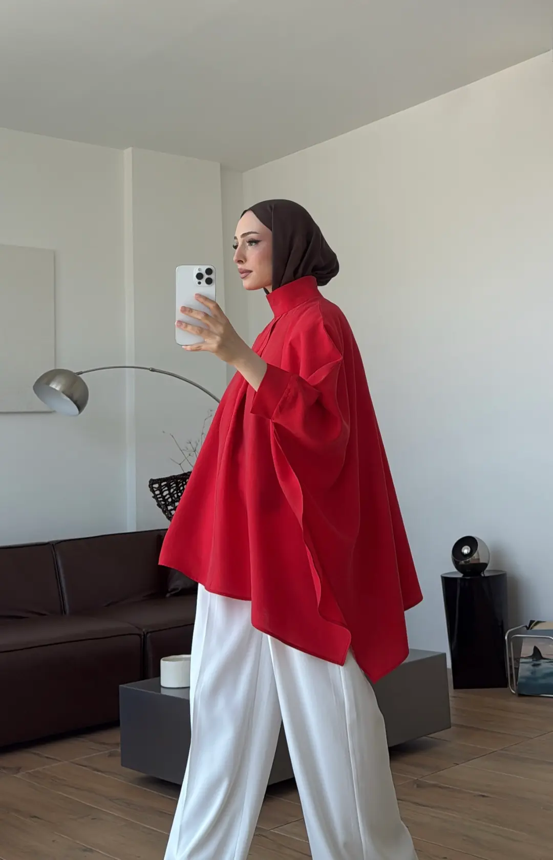Dik Yaka Pelerin Bluz Kırmızı