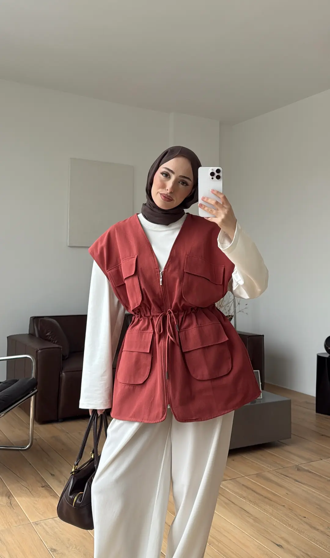 Cepli Gabardin Yelek Kiremit