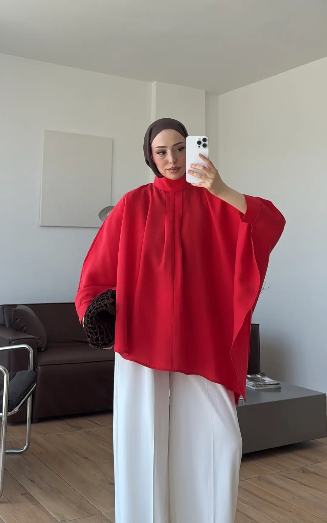 Dik Yaka Pelerin Bluz Kırmızı