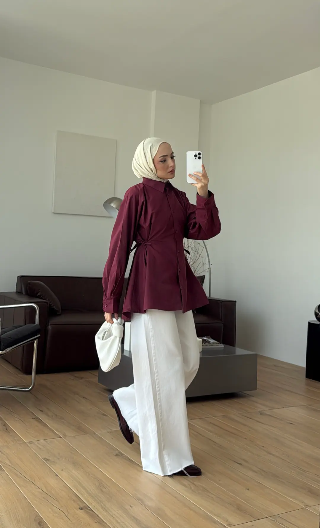 Yandan Bağlamalı Poplin Gömlek Bordo