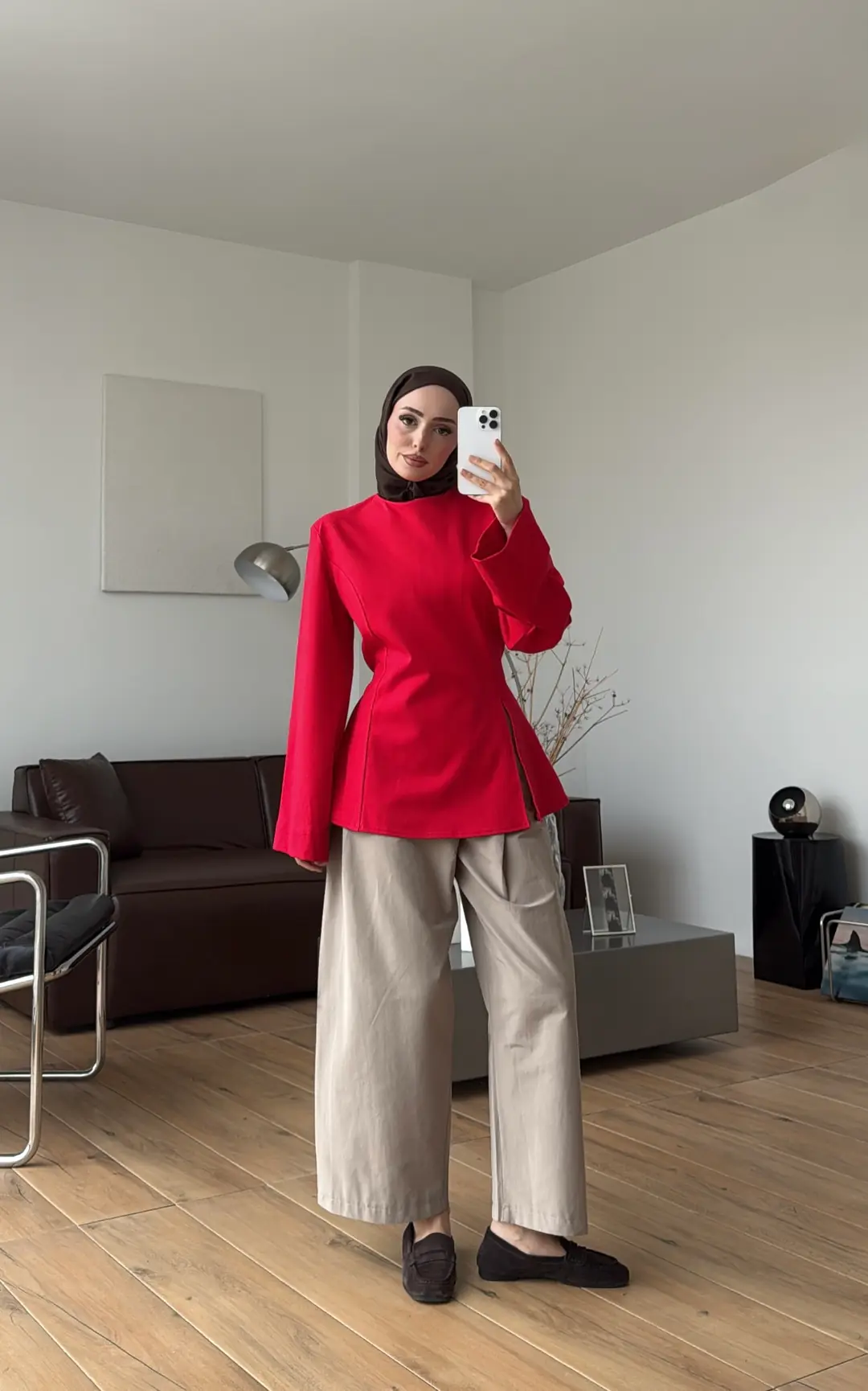 Vatkalı Yırtmaç Detay Bluz Kırmızı