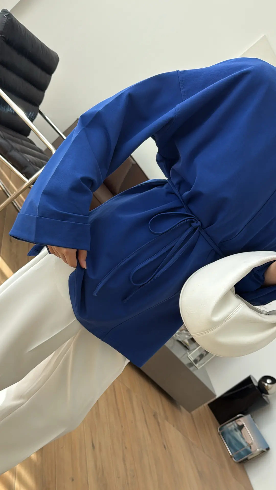 Bağlamalı Yanı Yırtmaç Detay Sweatshırt Saks