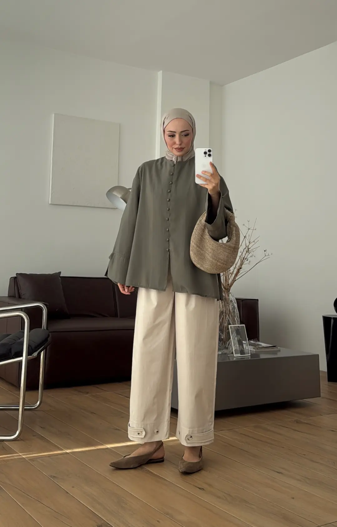 Top Düğmeli Modal Bluz Haki
